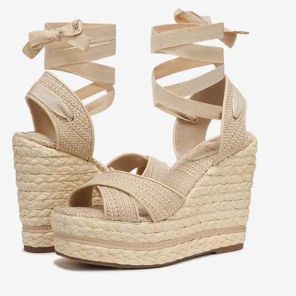 Sam Edelman Vaughn Open Toe Wedges Tan - Picture 1 of 6